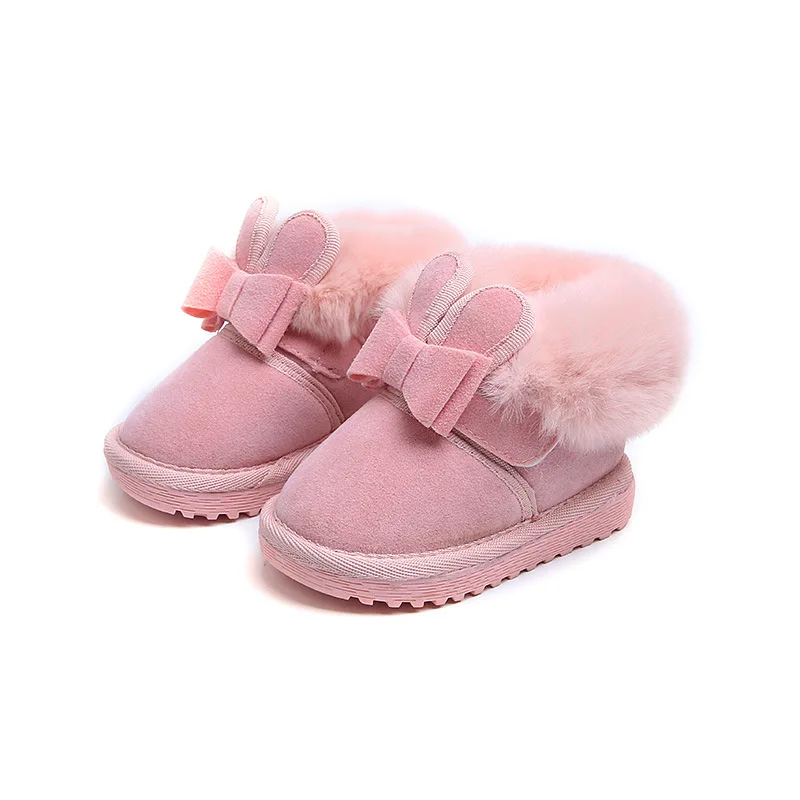 

Children Warm Boots Girls Winter Snow Boots with Fur Kids Shoes Non-slip Fashion Toddler Baby Leather Princess Plush shoes