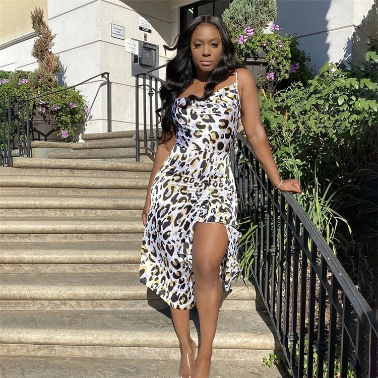

2022 Wholesale Leopard Print Sleeeveles Elegant Casual Summer Bodycon Long Maxi Ladies Women's Maxi Dress Summer Dress, Picture
