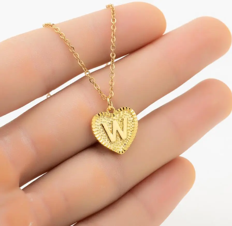 

HOVANCI Initial A-Z Letters Necklace Gold Color Unique Name Jewelry Gifts Heart Shaped Charm Alphabet Pendant for Women