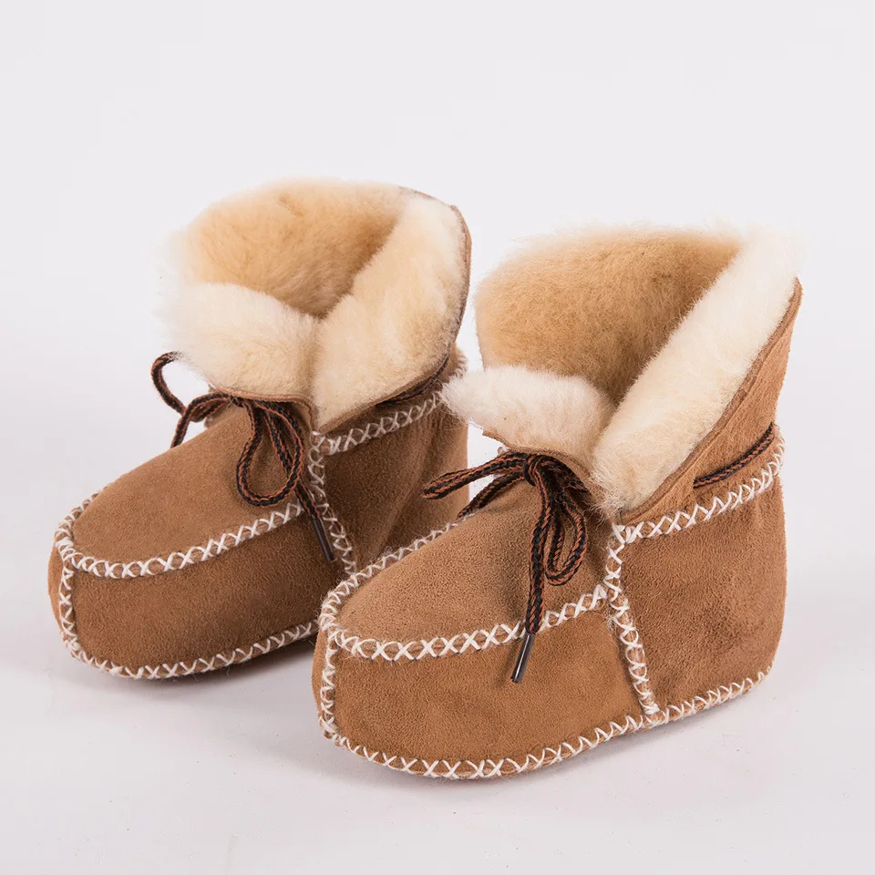 

Factory Wholesale Sheepskin Wool Leather Snow Boots for Newborn Toddler Infant Babies