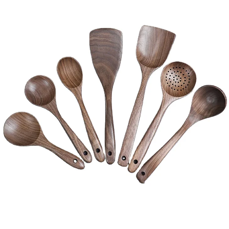 

High Grade Black Walnut Wood Spoons Spatula Kitchen Utensils Cooking Set Non-Stick Spatulas for Cooking, Natural