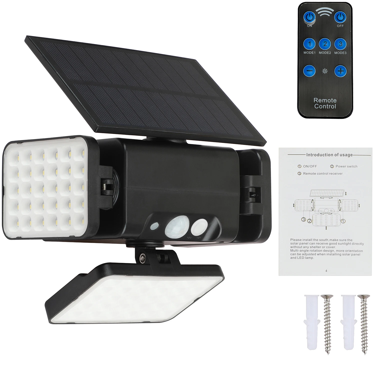 Outdoor Motion Detection Solar Light 90LED Solar Lights Three Heads With Control Remote