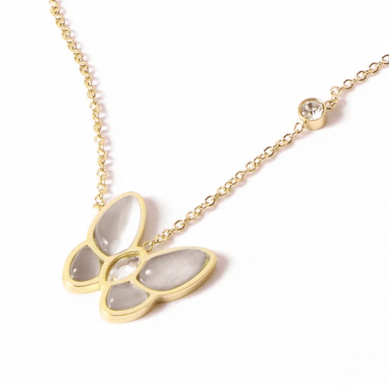 

Korean style small fragrance zircon mother-of-pearl butterfly stainless steel necklace female sweet temperament necklace