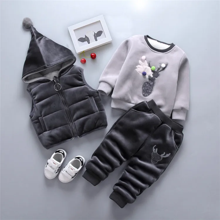 

Winter Kid Wears 3 Piece Set Boys Girls Clothing Sets Baby Clothing Long Sleeve Top with Vest and Pants Outfits Manufacturer, Red, pink, gray