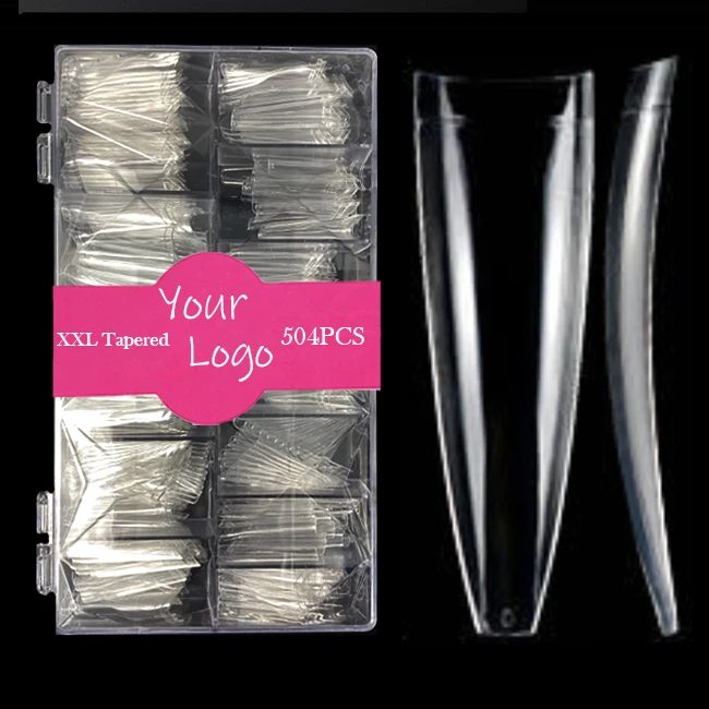 

504Pcs Box XXXL Straight Half Cover Extra Long Coffin Tips Soft Crystal Traceless C-curve Clear XXL Tapered Square Nail Tips