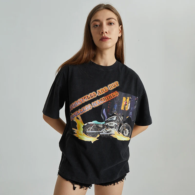 

Plus size women's t-shirts wash short sleeve graphic t shirts men streetwear t shirt, Black