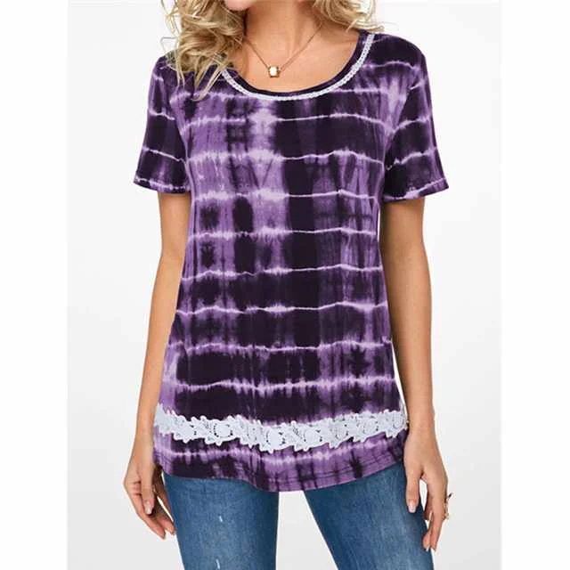 

2021 Wholesale New Women's Lace Printed Short-sleeved Loose T-shirt Women, Picture color
