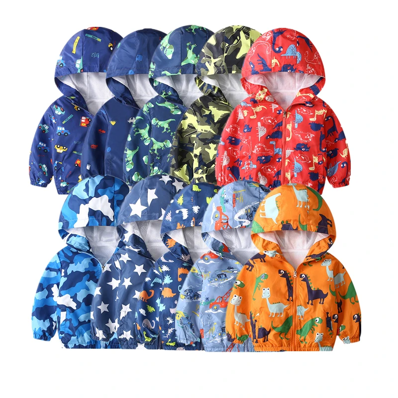 

Boy Lightweight Jacket Spring Autumn Fall Children Clothing Cartoon Dinosaur Camo Star Hoodie Jacket Coat