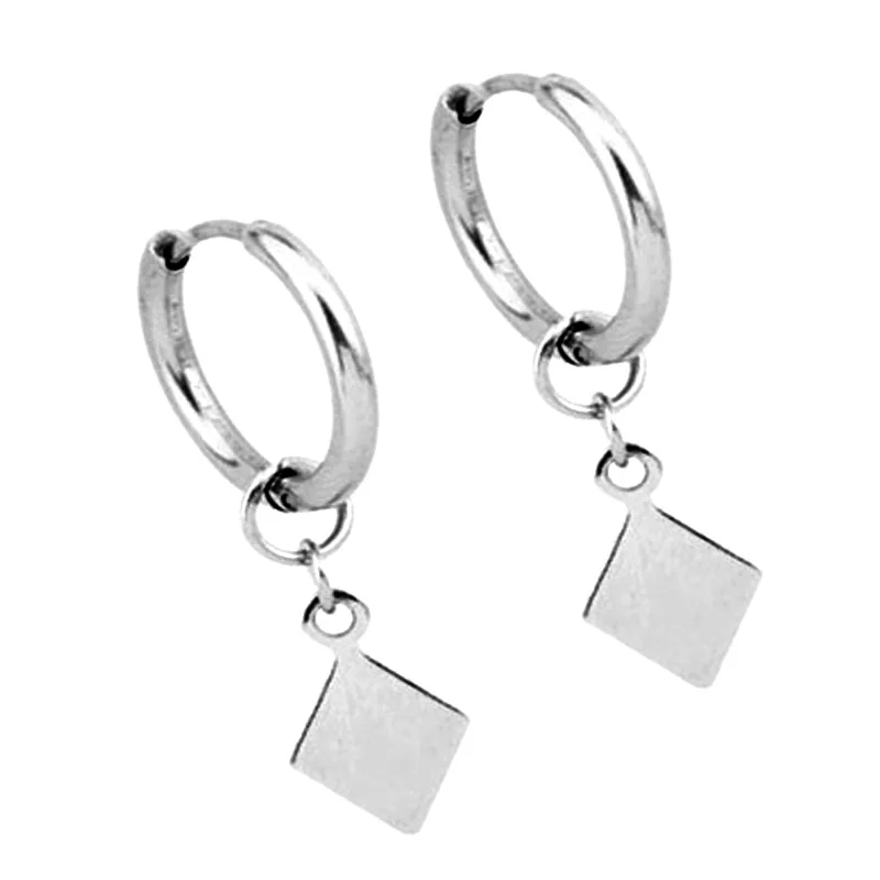 

Hoop Earrings Wholesale Dangled Pendants Pierced Ears Square Sheet Silver Titanium Steel