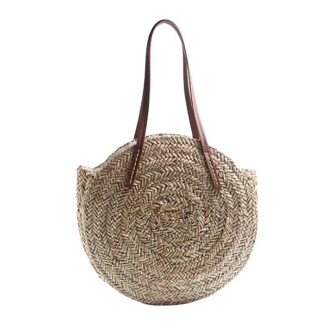 

Free sample Factory Stock pp woven girl round seagrass moroccan straw handmade tote luis vuiton bags