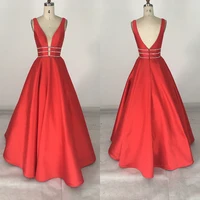 

Three Beaded Lines At Top And V Neck Young Girl Prom dresses prom 2020