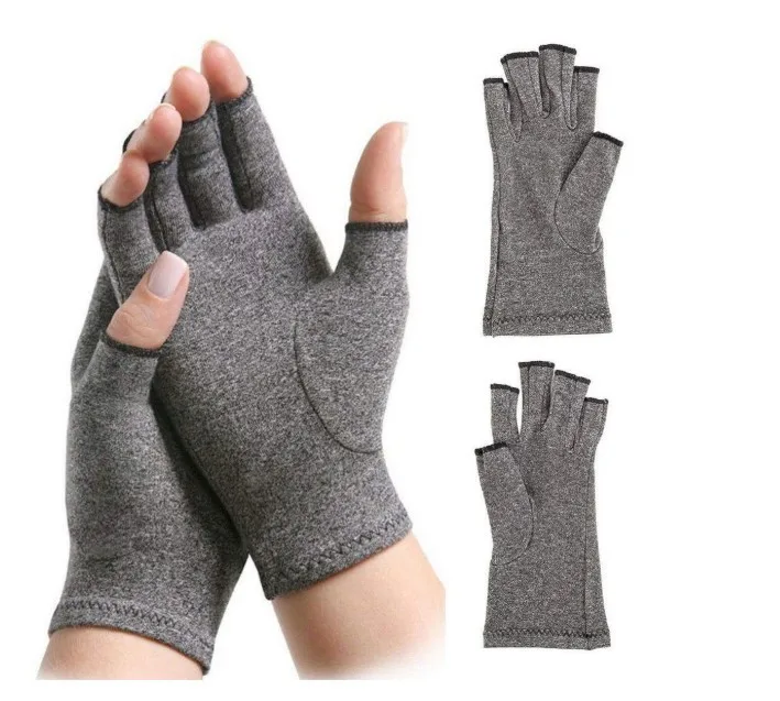 

super September promotion Hand Fingerless Grey Heated Compression Magnetic Therapy Anti Arthritis Gloves For Pain Relief