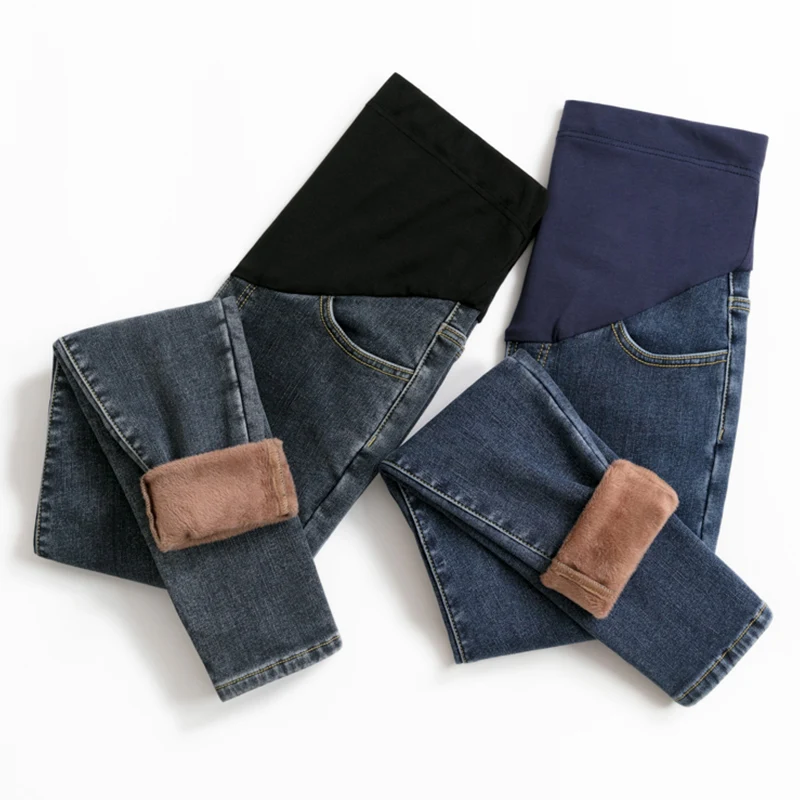 

The new 2020 han edition fashion pregnant women with velvet jeans trousers maternity clothing
