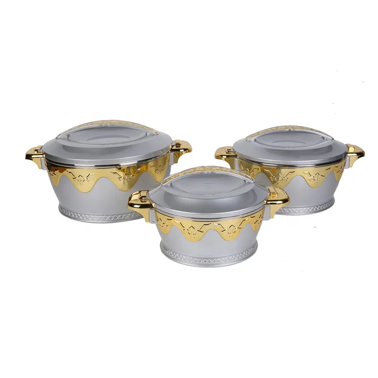 

High Quality 2.3L 4.5L 6.5L Gold Plated Spray Lacquer Stainless Steel Casserole 3 Pcs Set Food Storage Keep Warm Casserole