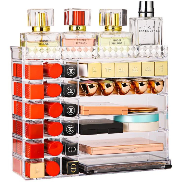 

Standing Clear Cosmetic Lipsticks Perfume Makeup Holder Transparent Jewelry Brushes Make Up Organizer Display Case Storage Box, As picture or customized