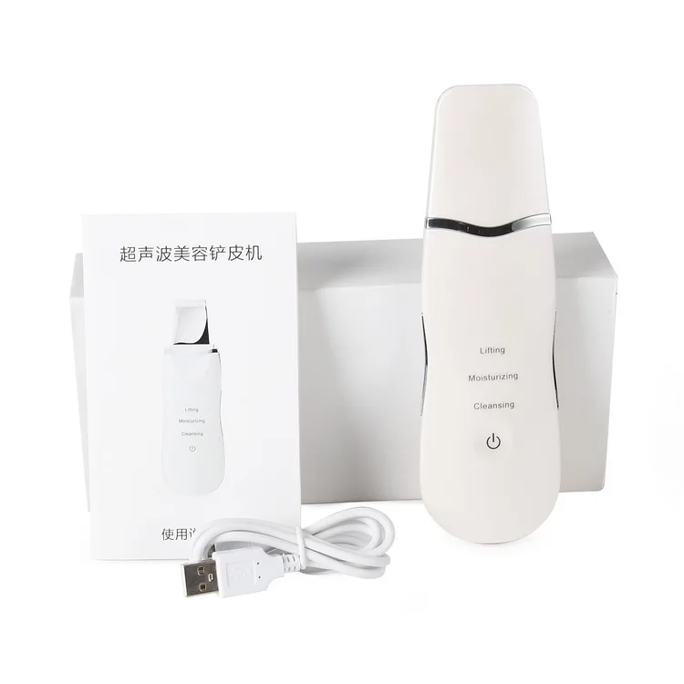 

Portable electric facial dead skin peeling care face exfoliator ultrasonic skin scrubber, White+black