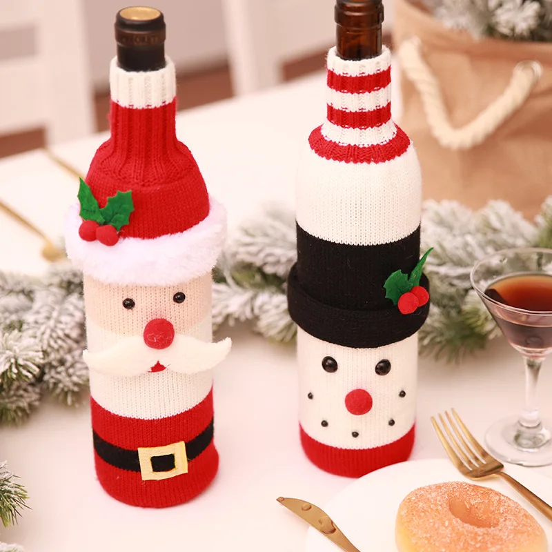 KIZOOM Christmas Wine Bottle Cover Bottle Bag Santa Claus Snowman Tableware for Christmas New Year Decoration 