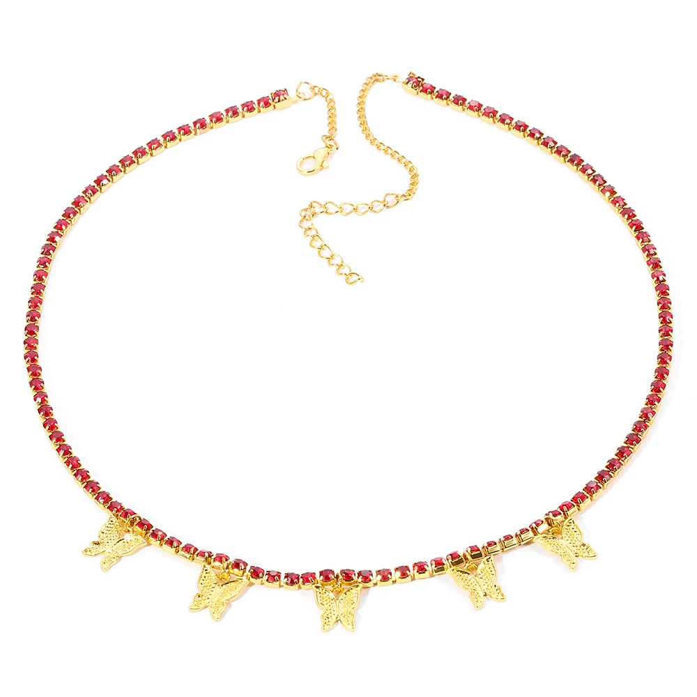 

Butterfly Tennis Chain Iced Out Plated Gold Chain 5 Pieces Butterfly Necklace CZ Diamond Butterfly Choker Jewelry