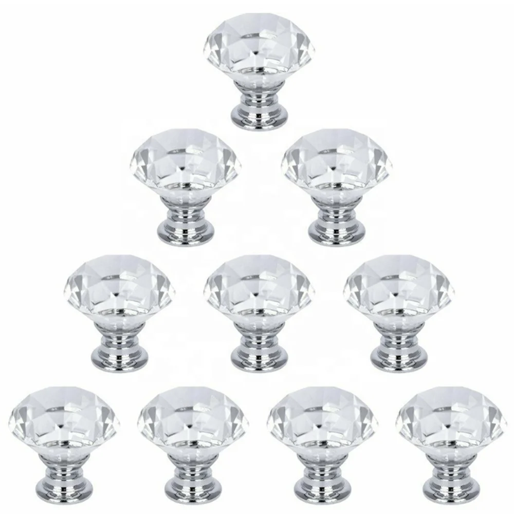 
Glass Cabinet Diamond Knobs Crystal Drawer Pulls Clear  (62126916491)