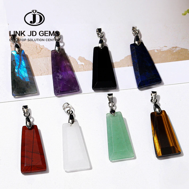 

JD Wholesale Natural Stone Green Aventurine Jasper Crystal Faceted Trapezium Shape Pendant For Jewelry Making