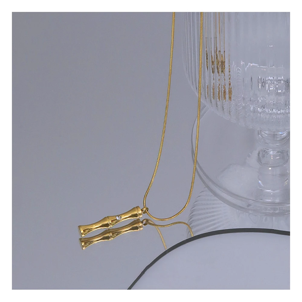 

Long Bar Bamboo Zircon Necklace Snakebone Chain Pendants for Necklace Plain Vintage Minimalist Stainless Steel Jewelry 2021 Hot, Gold