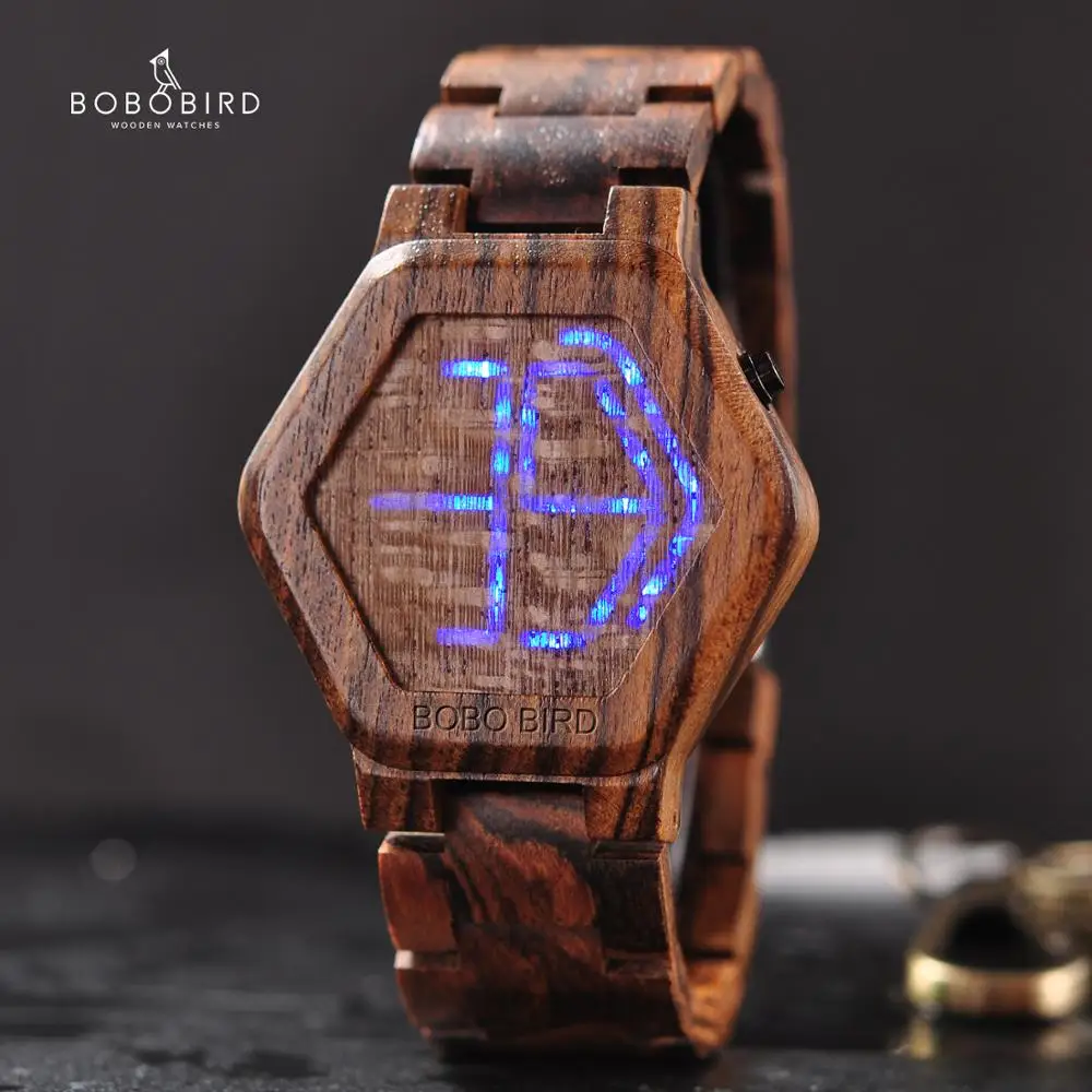 

New Arrival BOBO BIRD Digital LED Display Wood Wrist Watches bamboo watches