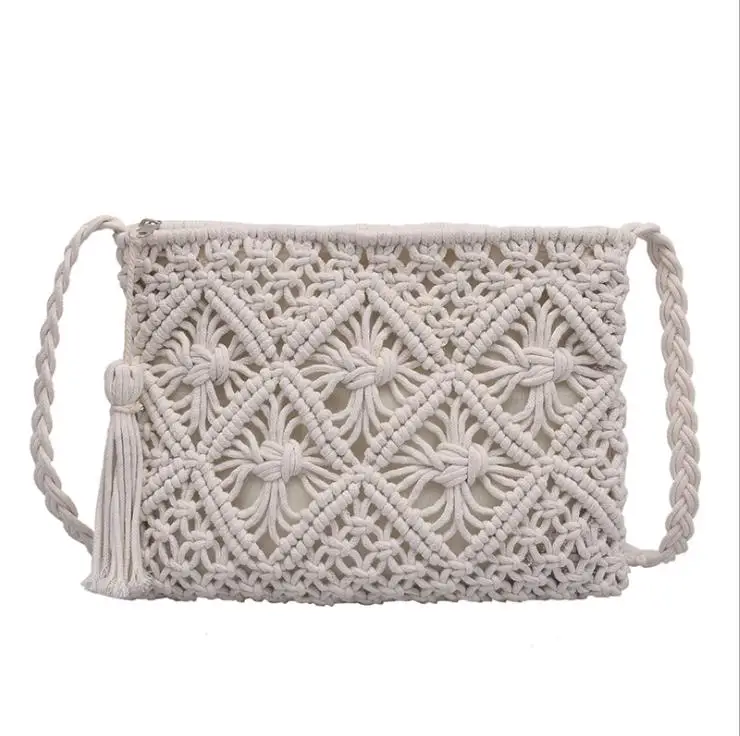 

2019 INS Fashion Women Straw Beach Crochet Macrame Cord Bag Bohemian Moroccan Cotton Rope Thread Clutch Bag, Customizable