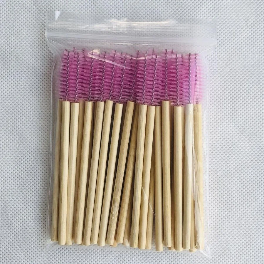 

Shenzhen factory wholesales private logo pink nylon hair eyelash brush with bamboo handle for beauty makeup