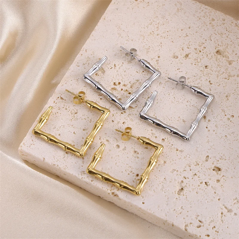 

Fashion Geometric Stainless Steel 18K Real Gold Plated Stud Hammered Earrings