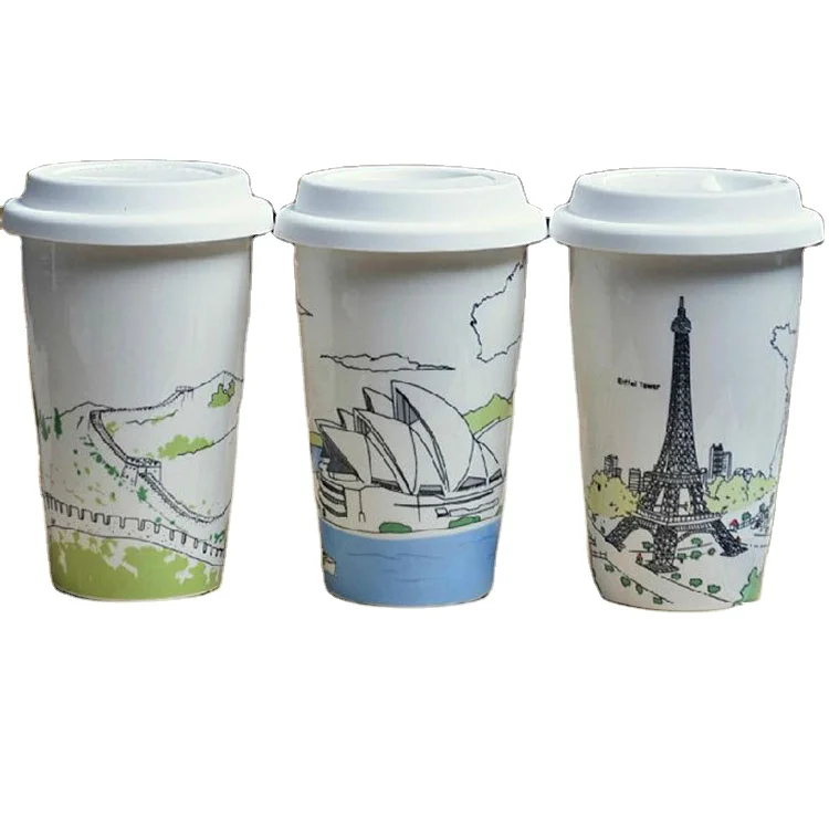 

BPA free silicone cover ceramic cup custom ceramic mug without handle, White color