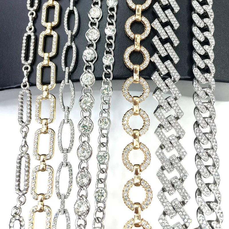 

Factory Supply women bags chain with crystals wedding shiny handbags bridal metal chain with rhinestones S581, Silver crystal, gold multi color