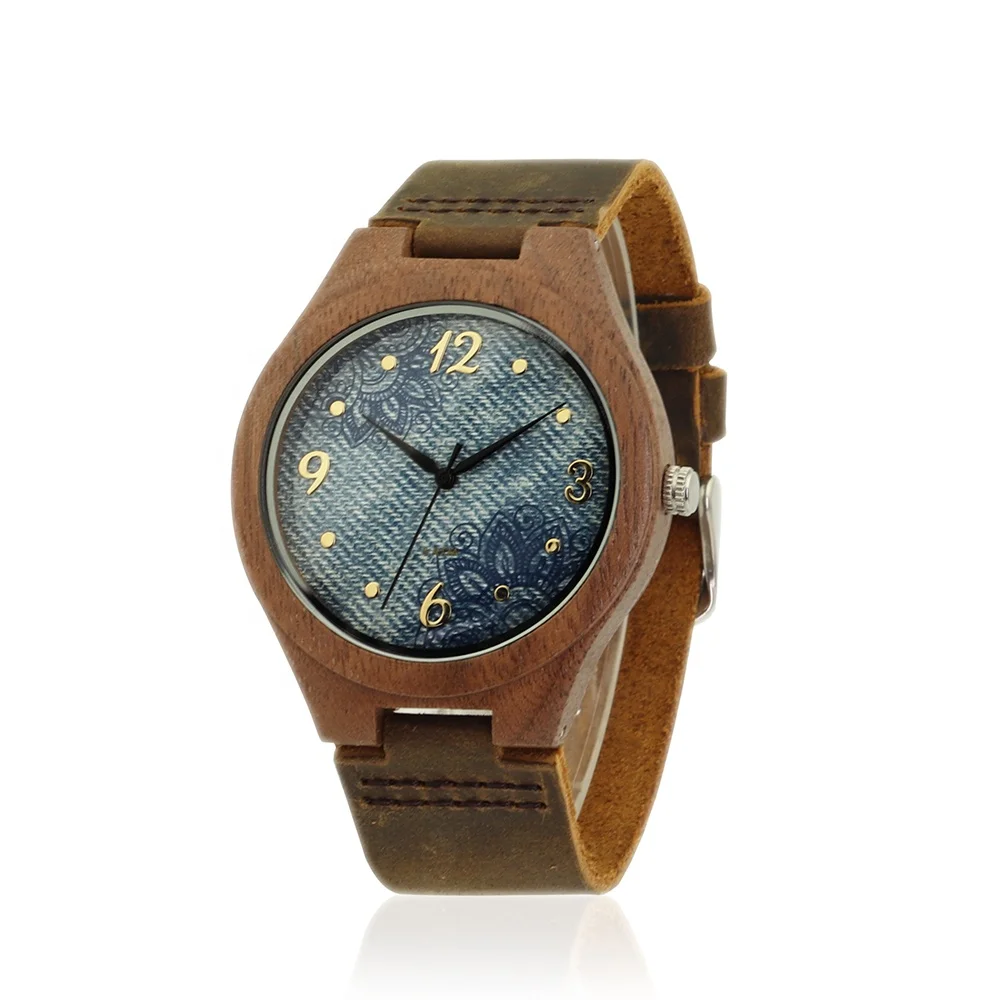 

Denim dial wood watches men custom leather wristwatch own brands Herren Uhren