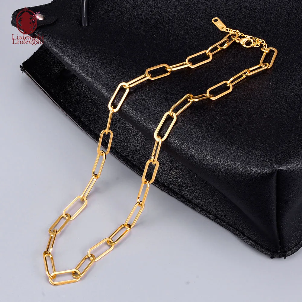 

Stylish 18K Gold Plated Paper Clip Chain Necklace Simple Stainless Steel Paperclip Linked Necklace