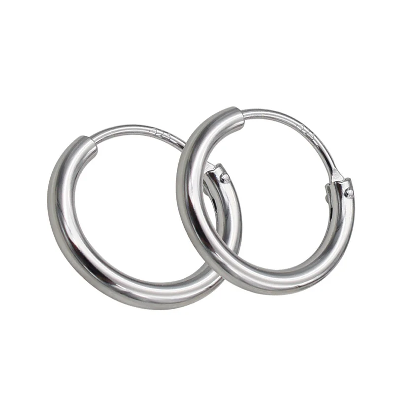 

Round Thicker Trendy Silver Jewelry Earrings Personalized Smooth Small Men Pure 925 Sterling Silver Huggie Hoop Earrings