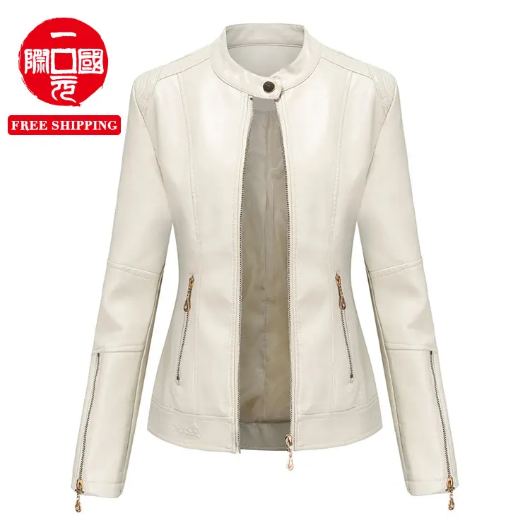 

New fashion PU leather short jacket with stand collar spring and autumn thin leather jacket
