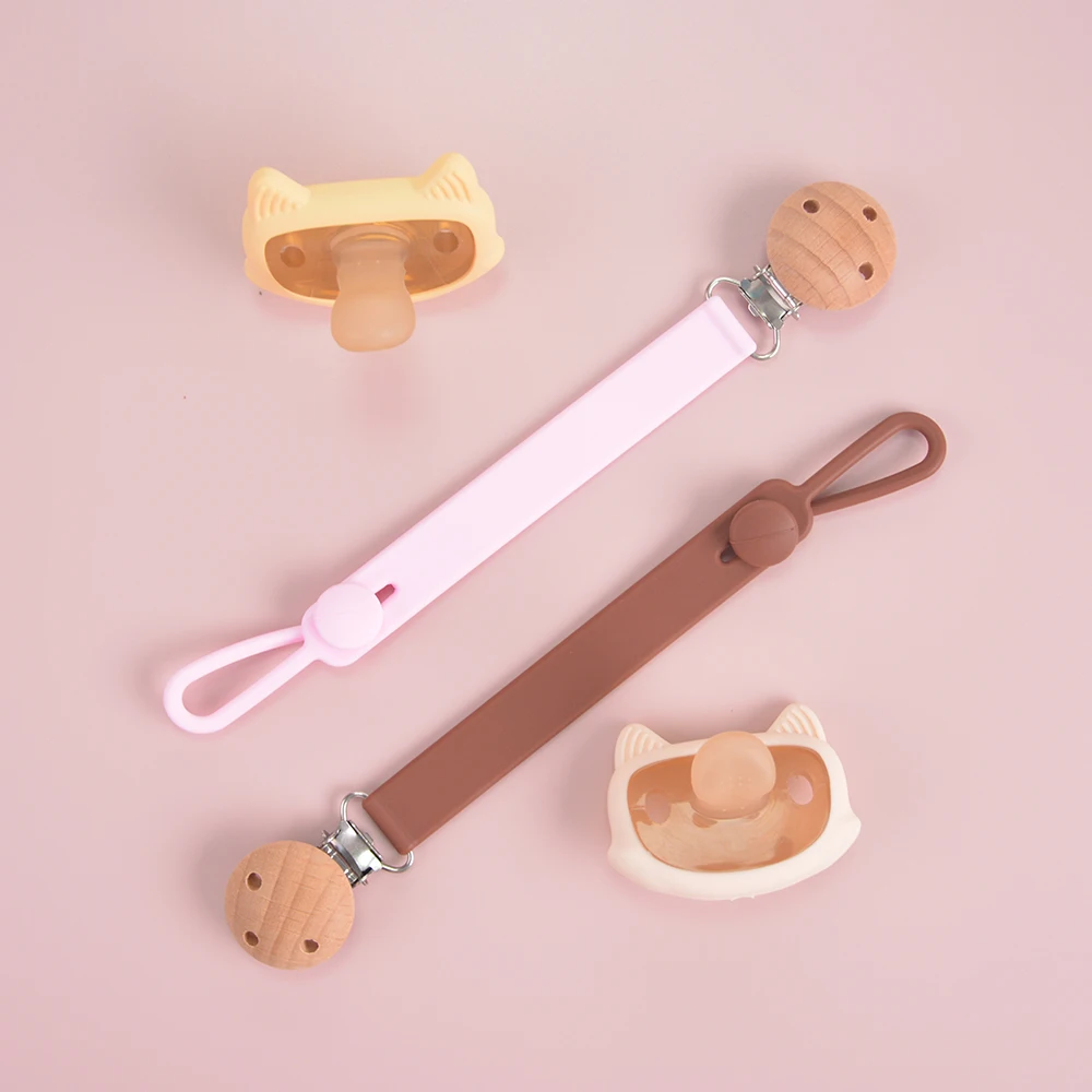 

Eco-Friendly Customized Wooden Silicone Baby Pacifier Clips Wood Baby Pacifier Chain With Clips Dummy Chain For Babies