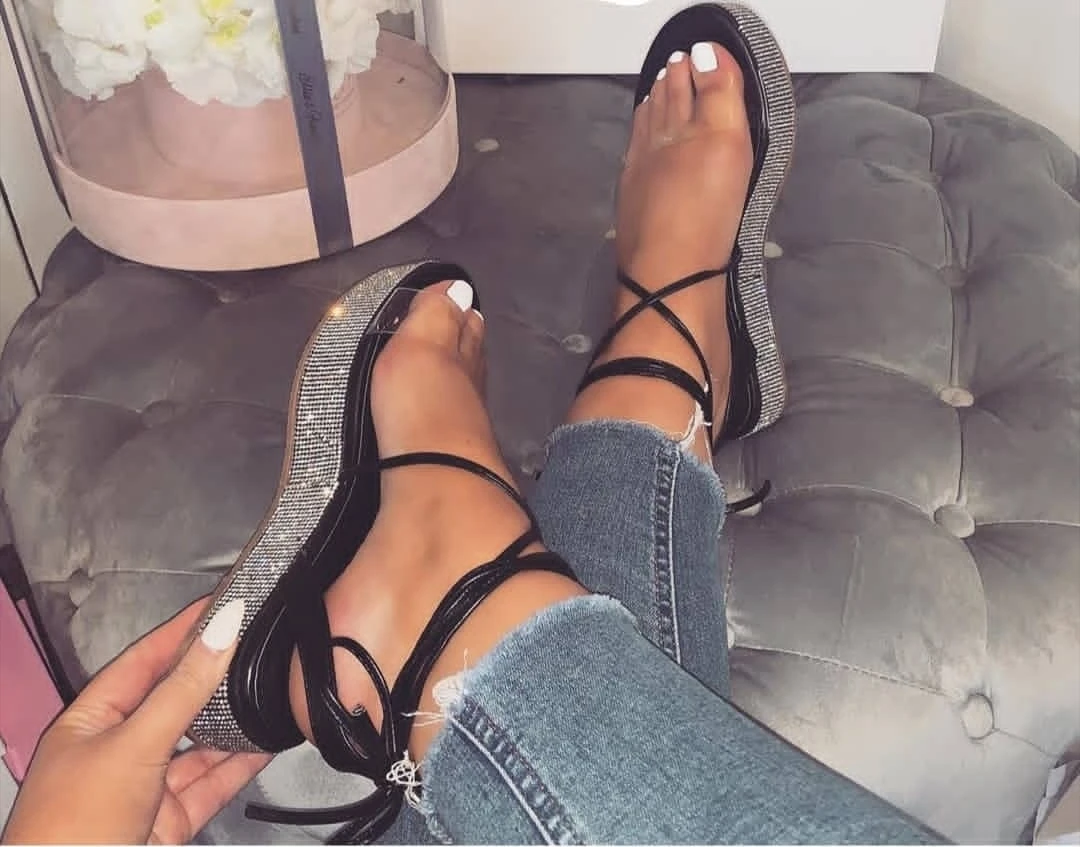 

Hot Designer Slides Shoes Ladies Lace Up slippers Women platform sandals