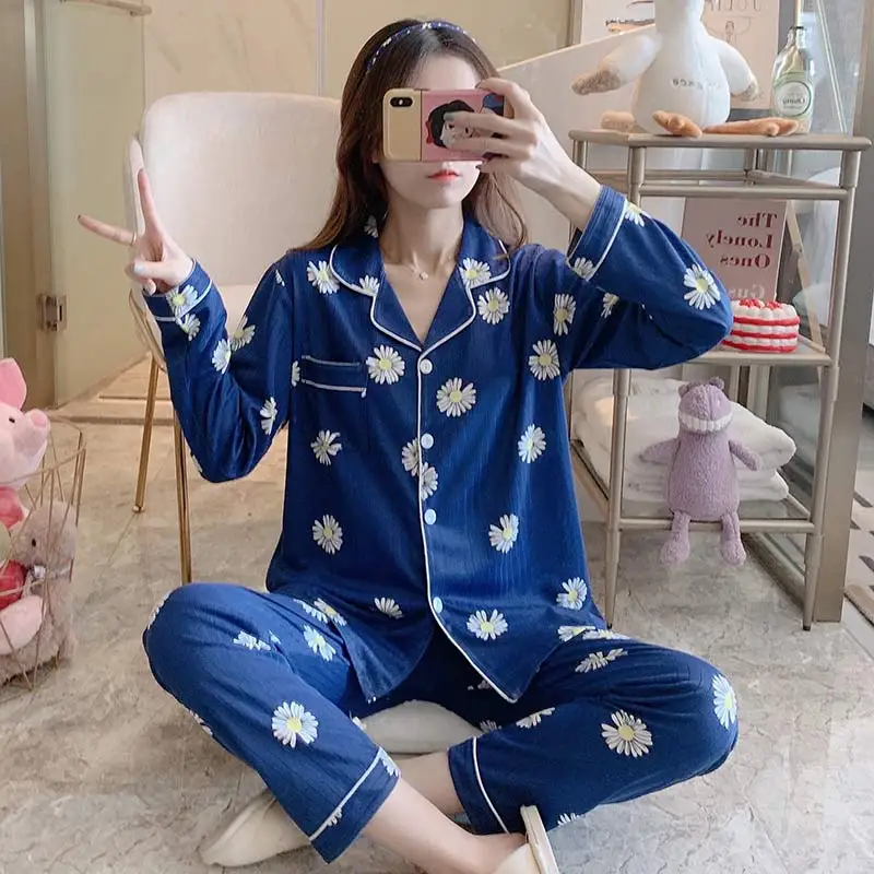 

High quality Hot sale 3 colors women pijama set long sleeve Polyester fashion pajamas women night wear women's sleepwear