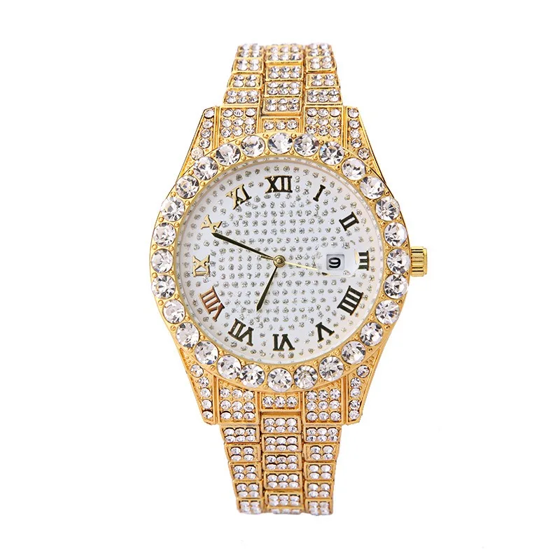 

New luxury fashion steel belt set with diamond ladies watch contracted Roman scale full diamond calendar quartz watch wholesale, 4 colors