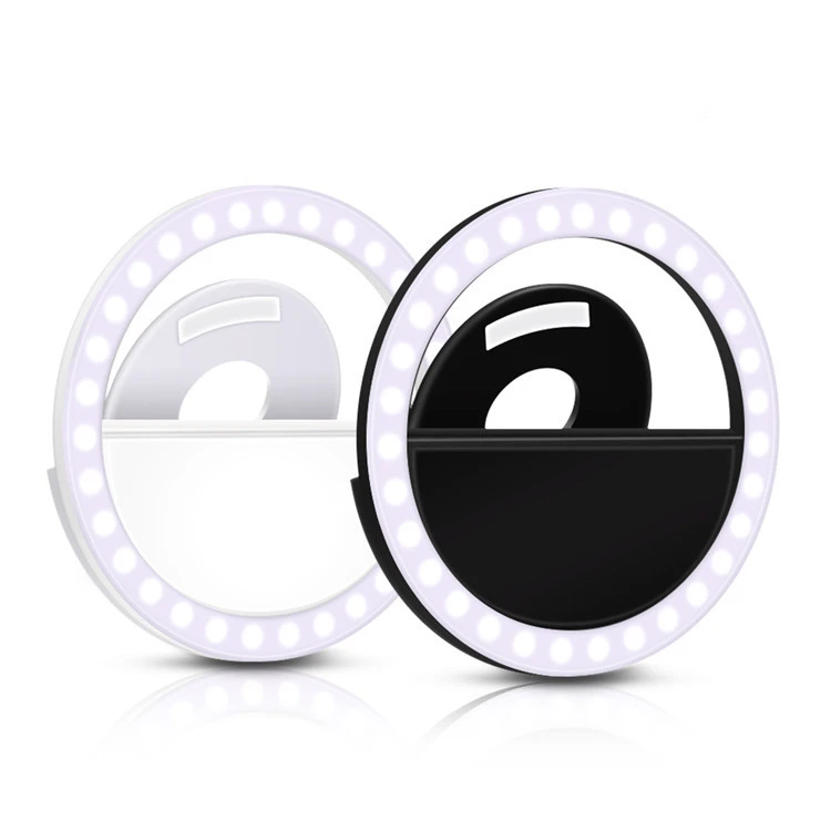 

High Quality Portable USB Rechargeable Fill Light Photography Video Circular Shape Mini Led Selfie Phone Ring Light, Black,white,blue,pink