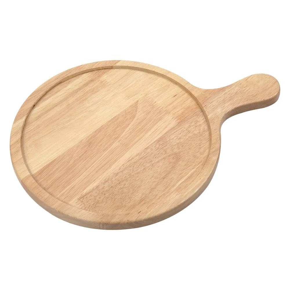 

Customized size Oak Wood Round pizza plate with handle, Natural