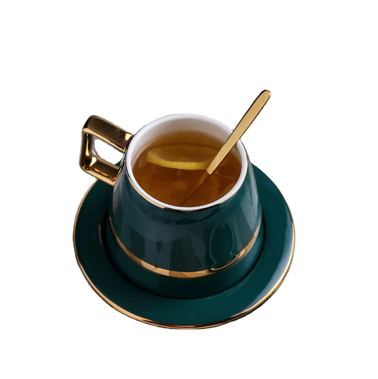

Nordic ceramic mug creative coffee cup with lid spoon milk cup, Green