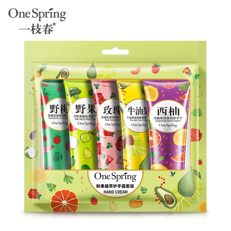 

OneSpring 5pcs/set fruit plant moisturizing hand care cream smooth fine lines exfoliation whiten skin color hand cream