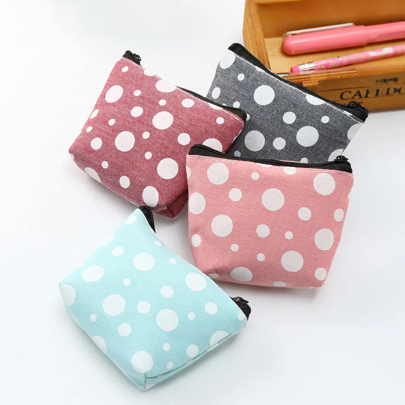 

Unisex Fashion Creative Canvas Student Change Key Zipper Wallets Dots Coin Purse For Women
