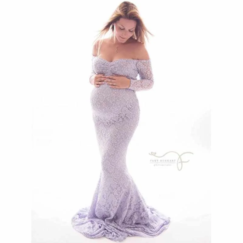 

Women's Lace Pregnant Floor Length Photo Shooting Dress Evening Long Maxi Dress Photography Long Sleeve Lace Maternity Dress