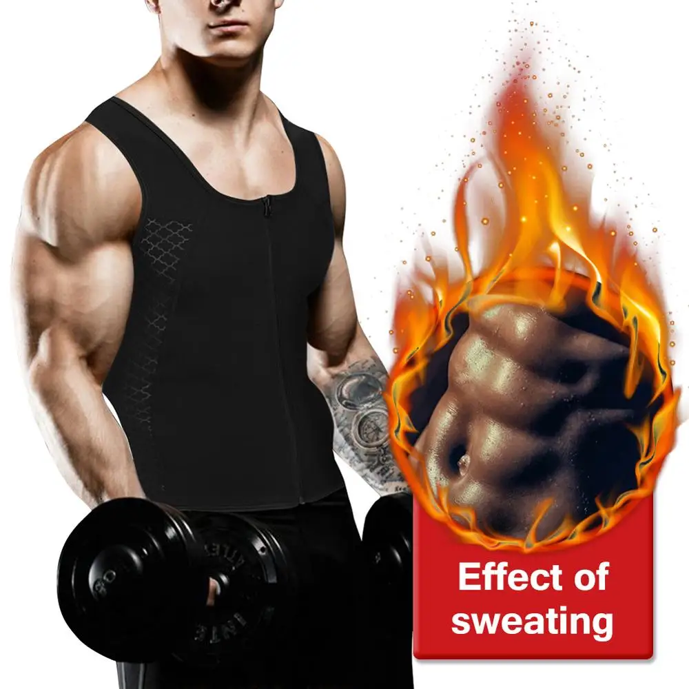 

Men's Zipper Neoprene Vest Tank Tops Shapewear Bodysuit Tummy Control Body Shaper Trainer Girdle Belt Trimmer Compression