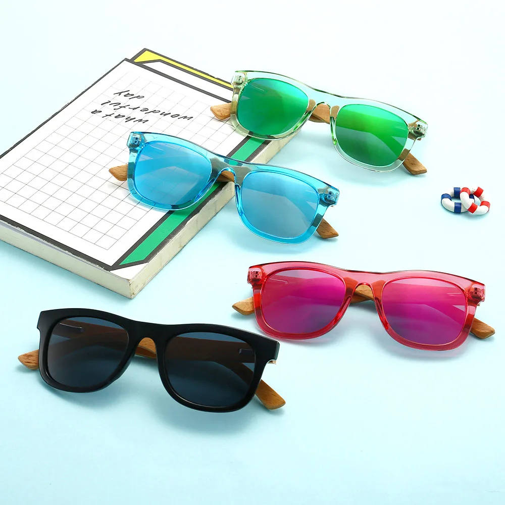 

ECO Friendly 2021 Custom logo wholesale bamboo wooden sunglasses colorful kids wood shades children sun glasses for boy and girl