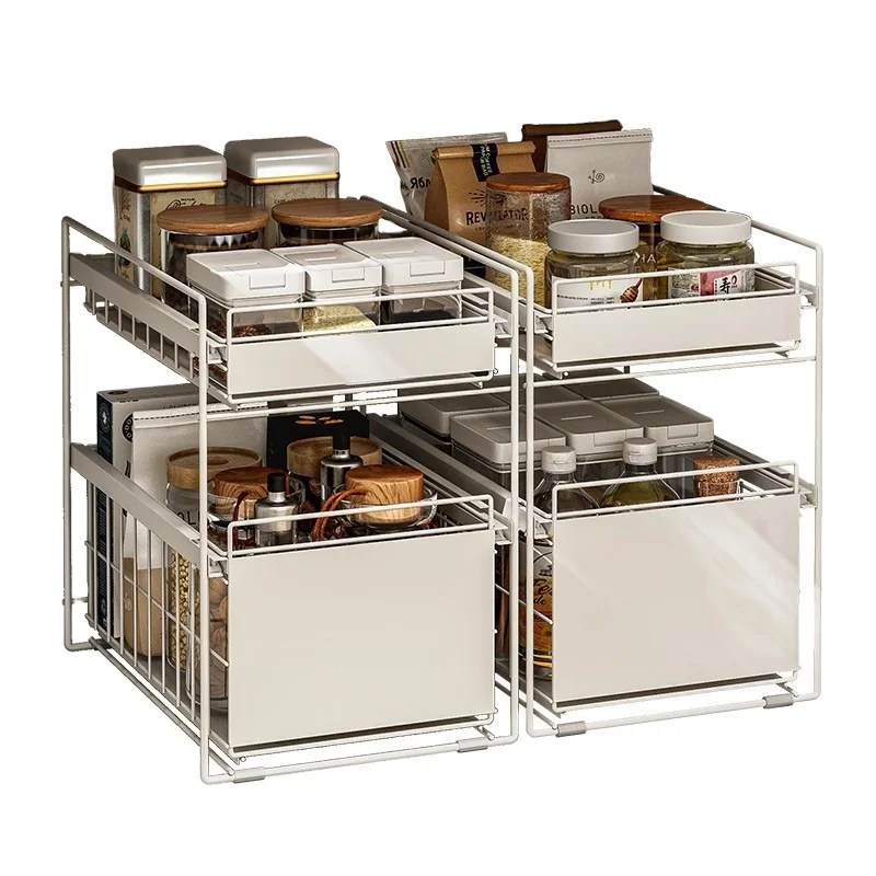 Multifunctional Metal Kitchen Sink Storage Rack Double Kitchen Cabinet Organizer with 5kg Load Capacity Accessory Organizer