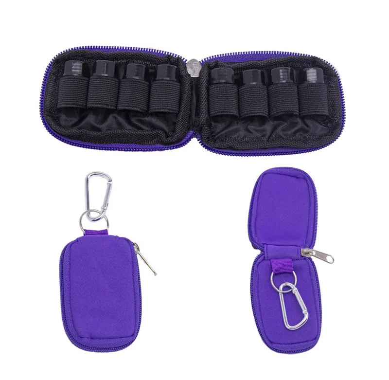 

Wholesale small Keychain Carrying Case 8 bottles 2ml for essential oil, Purple,black.same as pictures