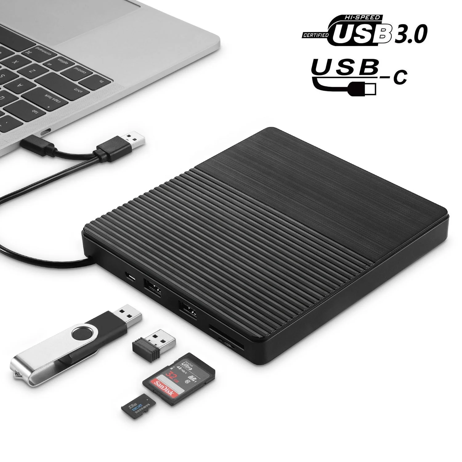 

The New High-Speed Mute USB 3.0 Type-C DVD laptop Drive Portable CD-RW Burner Reader du-8a5lh, Black and white